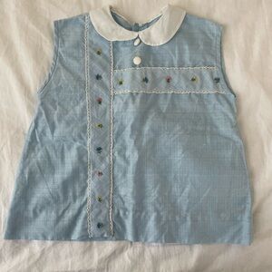 Blue Sleeveless Vintage Toddler Top with Embroidered Details